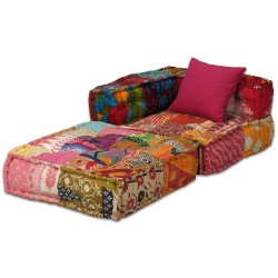 Pouf modulaire à 2 places Patchwork Tissu 