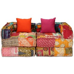 Pouf modulaire à 2 places Patchwork Tissu 