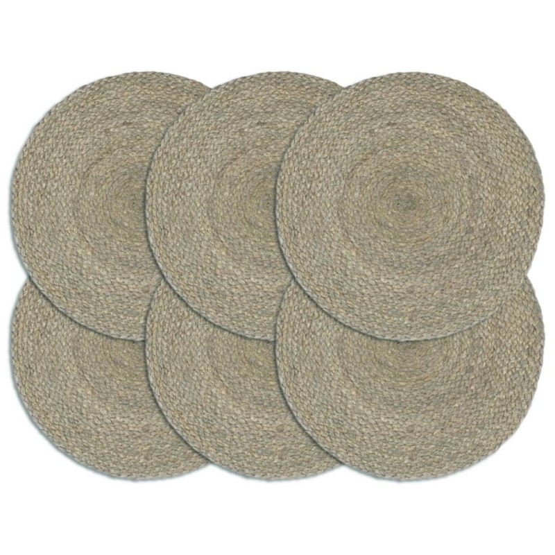 Napperons 6 pcs Gris Plain 38 cm Rond Jute Napperons 6 pcs Gris Plain 38 cm Rond Jute