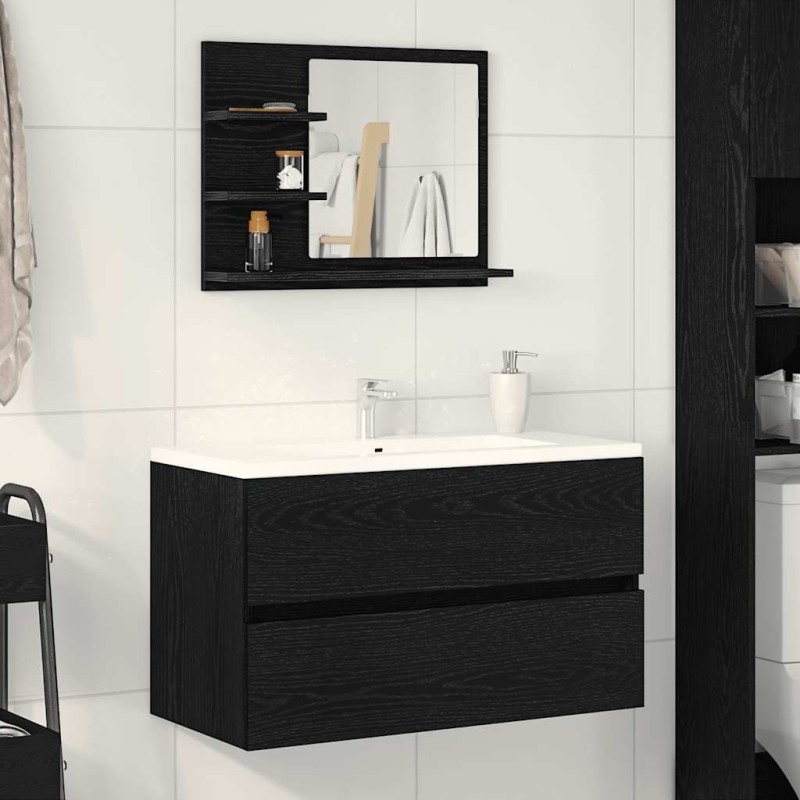 Miroir de salle de bain chêne noir 60x10,5x45cm bois ingénierie Miroir de salle de bain chêne noir 60x10,5x45cm bois ingénierie