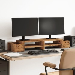 Support de moniteur avec rangement vieux bois bois d'ingénierie 