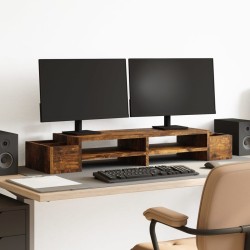 Support de moniteur avec rangement chêne fumé bois d'ingénierie 