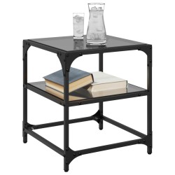 Table basse avec dessus en verre noir 40x40x45 cm acier 