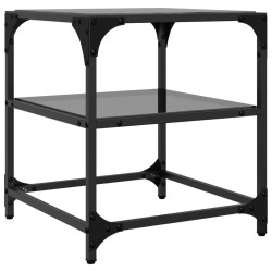 Table basse avec dessus en verre noir 40x40x45 cm acier 