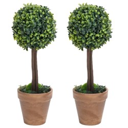 Plantes de buis artificiel 2 pcs avec pots Boule Vert 33 cm 