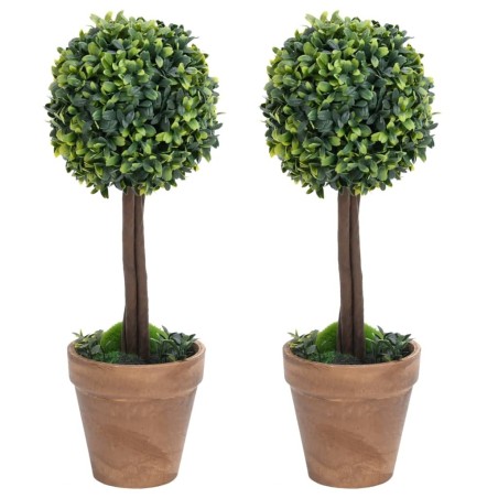 Plantes de buis artificiel 2 pcs avec pots Boule Vert 33 cm 
