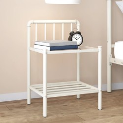 Table de chevet Blanc/transparent 45x34,5x62,5cm Métal et verre 