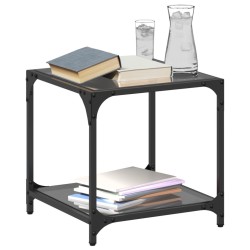 Table basse avec dessus en verre noir 40x40x40 cm acier 