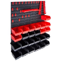Kit de bacs de stockage et panneaux muraux 29 pcs rouge et noir 