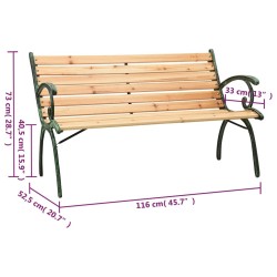 Banc de jardin 116 cm Fonte et bois massif de sapin 