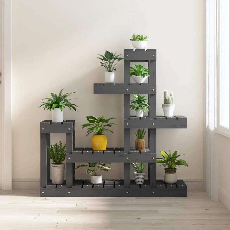 Support à plantes Gris 92x25x97 cm Bois massif de pin 