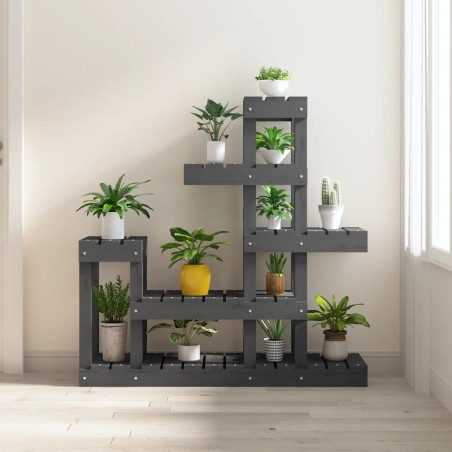 Support à plantes Gris 92x25x97 cm Bois massif de pin 