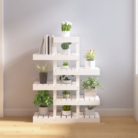 Support à plantes Blanc 85x25x109,5 cm Bois massif de pin 