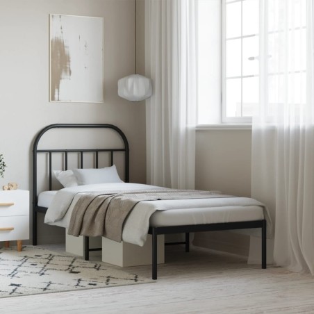 Cadre de lit métal sans matelas avec tête de lit noir 80x200 cm 
