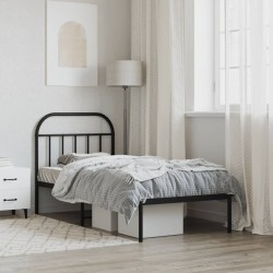 Cadre de lit métal sans matelas avec tête de lit noir 80x200 cm 