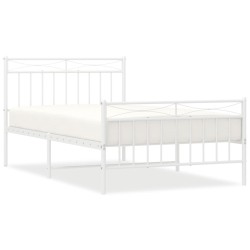 Cadre de lit métal sans matelas et pied de lit blanc 107x203 cm 