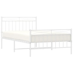 Cadre de lit métal sans matelas et pied de lit blanc 107x203 cm 