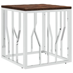 Table basse argenté acier inoxydable/bois massif récupération 