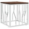 Table basse argenté acier inoxydable/bois massif récupération 