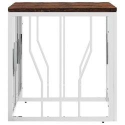 Table basse argenté acier inoxydable/bois massif récupération 
