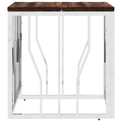 Table basse argenté acier inoxydable/bois massif récupération 