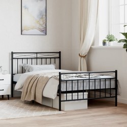 Cadre de lit métal sans matelas avec pied de lit noir 107x203cm 