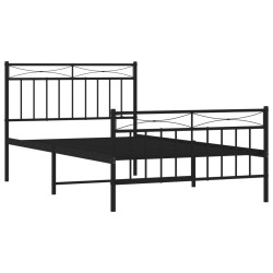 Cadre de lit métal sans matelas avec pied de lit noir 107x203cm 