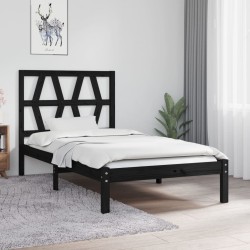 Cadre de lit sans matelas noir bois massif 