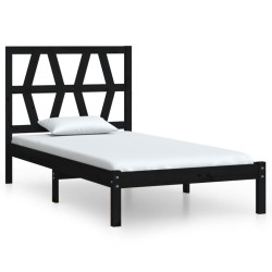 Cadre de lit sans matelas noir bois massif 