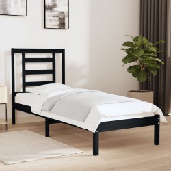 Cadre de lit sans matelas noir 75x190 cm bois massif 