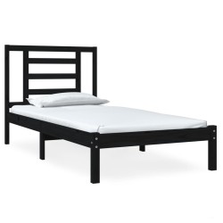 Cadre de lit sans matelas noir 75x190 cm bois massif 