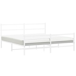 Cadre de lit métal sans matelas et pied de lit blanc 193x203 cm 