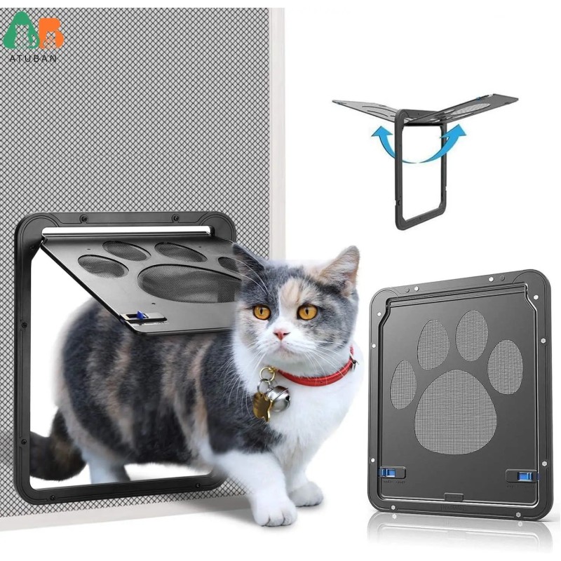 Porte noire à rabat magnétique verrouillable pour animaux de compagnie Porte noire à rabat magnétique verrouillable pour animaux de compagnie