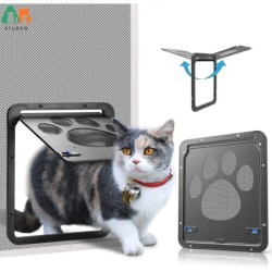 Porte noire à rabat magnétique verrouillable pour animaux de compagnie
