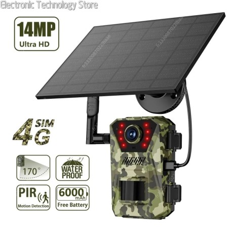 Caméra solaire de chasse et de sentier, 14mp, 4G, étanche, 20M, détect