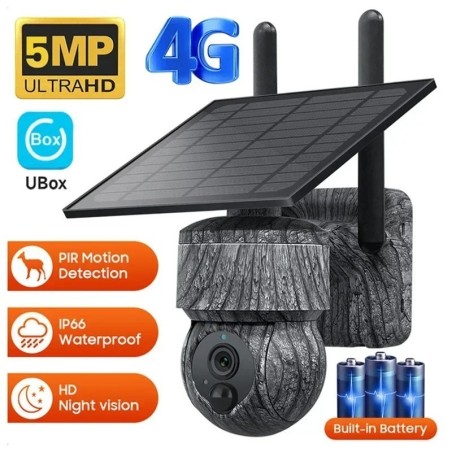 Caméra de chasse solaire 5MP 4G SIM caméra PTZ sans fil avec panneau s