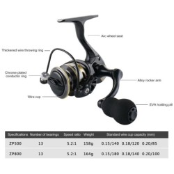 Roue de pêche en métal série ZP 500/800 moulinets de pêche légers 13 +