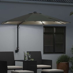 Parasol de jardin mural avec LEDs, beige, 248 cm. 