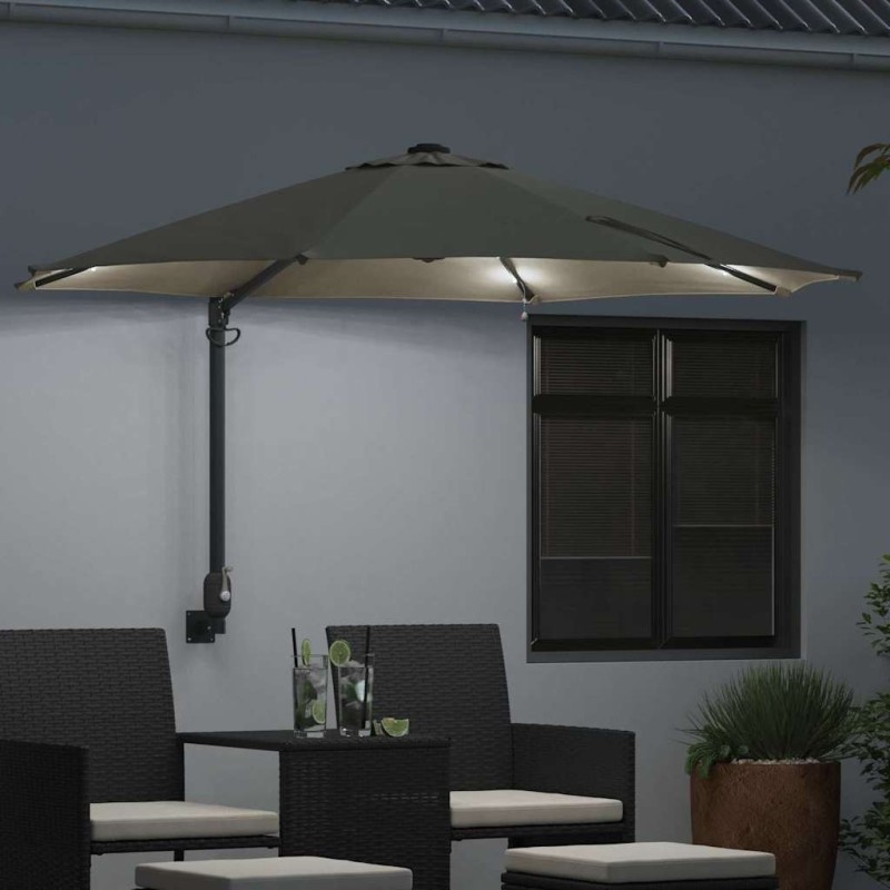Parasol de jardin mural avec LEDs, beige, 248 cm. 