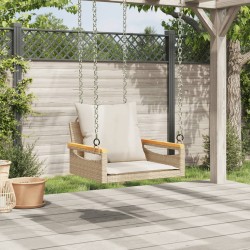 Balancelle avec coussins beige 63x62x40 cm résine tressée 