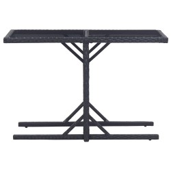 Table de jardin Noir 110x53x72 cm Verre et résine tressée 