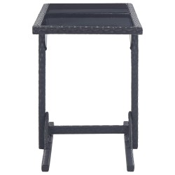 Table de jardin Noir 110x53x72 cm Verre et résine tressée 