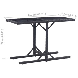 Table de jardin Noir 110x53x72 cm Verre et résine tressée 
