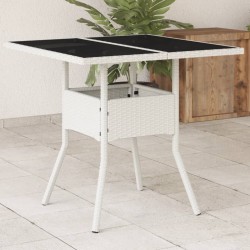 Table de jardin dessus en verre blanc 80x80x75cm résine tressée 