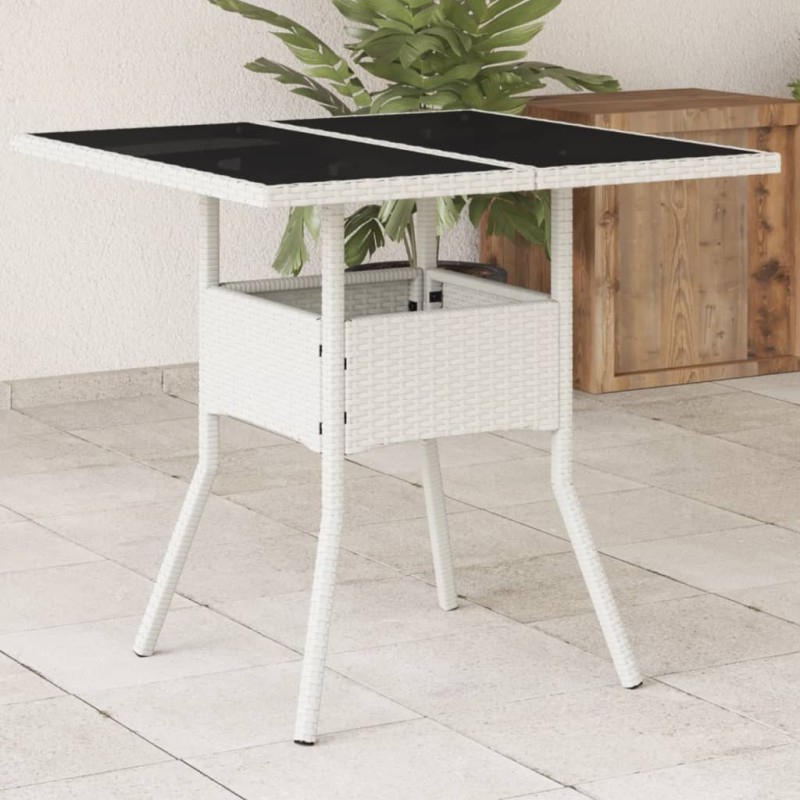 Table de jardin dessus en verre blanc 80x80x75cm résine tressée 