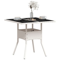 Table de jardin dessus en verre blanc 80x80x75cm résine tressée 