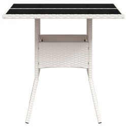 Table de jardin dessus en verre blanc 80x80x75cm résine tressée 