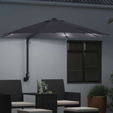 Parasol mural avec LEDs anthracite 248 cm 