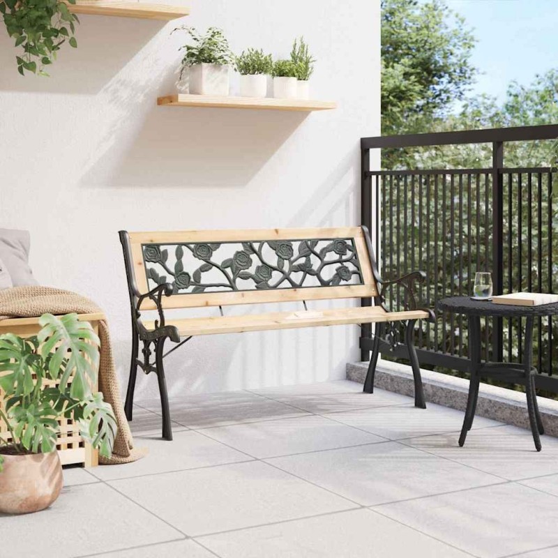 Banc de jardin avec dossier à motif de roses 116 cm en bois 