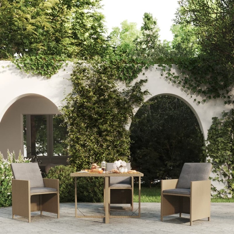 Table de jardin Beige 109x107x74 cm Résine tressée bois massif 